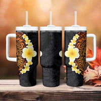 Hawaiian Tropical Plumeria Art Polynesian Tattoo Tumbler With Handle Black and Autumn Color Theme LT03 - Polynesian Pride