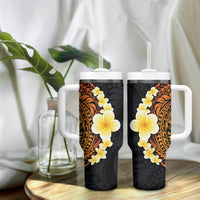 Hawaiian Tropical Plumeria Art Polynesian Tattoo Tumbler With Handle Black and Autumn Color Theme LT03 - Polynesian Pride