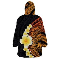 Hawaiian Tropical Plumeria Art Polynesian Tattoo Wearable Blanket Hoodie Black and Autumn Color Theme LT03 - Polynesian Pride