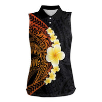 Hawaiian Tropical Plumeria Art Polynesian Tattoo Women Sleeveless Polo Shirt Black and Autumn Color Theme LT03 Female Orange - Polynesian Pride
