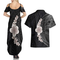 Hawaiian Tropical Plumeria Art Polynesian Tattoo Couples Matching Summer Maxi Dress and Hawaiian Shirt Grayscale Color LT03 - Polynesian Pride