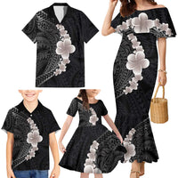Hawaiian Tropical Plumeria Art Polynesian Tattoo Family Matching Mermaid Dress and Hawaiian Shirt Grayscale Color LT03 - Polynesian Pride