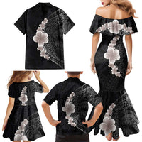 Hawaiian Tropical Plumeria Art Polynesian Tattoo Family Matching Mermaid Dress and Hawaiian Shirt Grayscale Color LT03 - Polynesian Pride