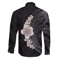 Hawaiian Tropical Plumeria Art Polynesian Tattoo Family Matching Off Shoulder Maxi Dress and Hawaiian Shirt Grayscale Color LT03 - Polynesian Pride