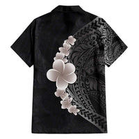 Hawaiian Tropical Plumeria Art Polynesian Tattoo Family Matching Off Shoulder Short Dress and Hawaiian Shirt Grayscale Color LT03 - Polynesian Pride