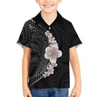 Hawaiian Tropical Plumeria Art Polynesian Tattoo Family Matching Off Shoulder Short Dress and Hawaiian Shirt Grayscale Color LT03 Son's Shirt Black - Polynesian Pride