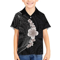 Hawaiian Tropical Plumeria Art Polynesian Tattoo Family Matching Short Sleeve Bodycon Dress and Hawaiian Shirt Grayscale Color LT03 Son's Shirt Black - Polynesian Pride