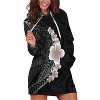 Hawaiian Tropical Plumeria Art Polynesian Tattoo Hoodie Dress Grayscale Color LT03 Black - Polynesian Pride