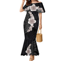 Hawaiian Tropical Plumeria Art Polynesian Tattoo Mermaid Dress Grayscale Color LT03 Women Black - Polynesian Pride