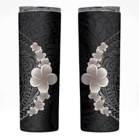 Hawaiian Tropical Plumeria Art Polynesian Tattoo Skinny Tumbler Grayscale Color LT03 Black - Polynesian Pride