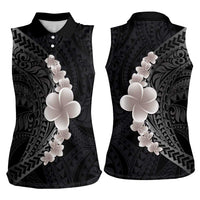 Hawaiian Tropical Plumeria Art Polynesian Tattoo Women Sleeveless Polo Shirt Grayscale Color LT03 - Polynesian Pride