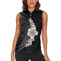 Hawaiian Tropical Plumeria Art Polynesian Tattoo Women Sleeveless Polo Shirt Grayscale Color LT03 - Polynesian Pride