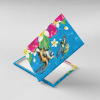 Hawaiian Tropical Flower and Honu Under Blue Water Canvas Wall Art