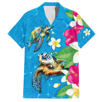 Hawaiian Tropical Flower and Honu Under Blue Water Family Matching Off Shoulder Maxi Dress and Hawaiian Shirt LT03 Dad's Shirt - Short Sleeve Blue - Polynesian Pride