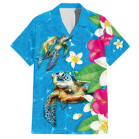 Hawaiian Tropical Flower and Honu Under Blue Water Family Matching Off Shoulder Short Dress and Hawaiian Shirt LT03 Dad's Shirt - Short Sleeve Blue - Polynesian Pride