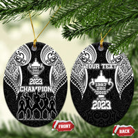 Personalised New Zealand Rugby Ceramic Ornament Aotearoa Champion Cup History with Haka Dance LT03 Oval Black - Polynesian Pride