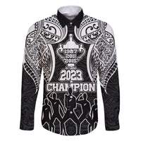 Personalised New Zealand Rugby Family Matching Summer Maxi Dress and Hawaiian Shirt Aotearoa Champion Cup History with Haka Dance LT03 Dad's Shirt - Long Sleeve Black - Polynesian Pride