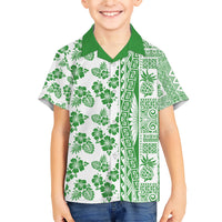 Hawaii Family Matching Short Sleeve Bodycon Dress and Hawaiian Shirt Aloha Tropical Plants Tribal Pattern Green Version LT03 Son's Shirt Green - Polynesian Pride