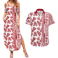 Hawaii Couples Matching Summer Maxi Dress and Hawaiian Shirt Aloha Tropical Plants Tribal Pattern Red Version LT03 Red - Polynesian Pride