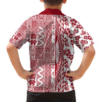 Hawaii Family Matching Long Sleeve Bodycon Dress and Hawaiian Shirt Aloha Tropical Plants Tribal Pattern Red Version LT03 - Polynesian Pride