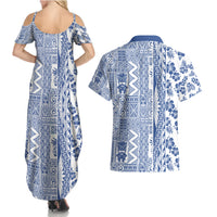 Hawaii Couples Matching Summer Maxi Dress and Hawaiian Shirt Aloha Tropical Plants Tribal Pattern Blue Version LT03 - Polynesian Pride