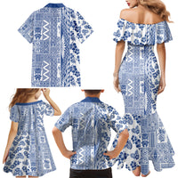 Hawaii Family Matching Mermaid Dress and Hawaiian Shirt Aloha Tropical Plants Tribal Pattern Blue Version LT03 - Polynesian Pride
