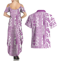 Hawaii Couples Matching Summer Maxi Dress and Hawaiian Shirt Aloha Tropical Plants Tribal Pattern Pink Version LT03 - Polynesian Pride