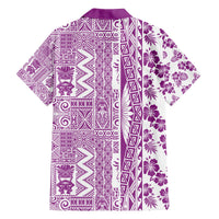 Hawaii Family Matching Off Shoulder Maxi Dress and Hawaiian Shirt Aloha Tropical Plants Tribal Pattern Pink Version LT03 - Polynesian Pride
