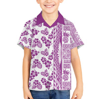 Hawaii Family Matching Off Shoulder Short Dress and Hawaiian Shirt Aloha Tropical Plants Tribal Pattern Pink Version LT03 Son's Shirt Pink - Polynesian Pride