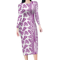 Hawaii Long Sleeve Bodycon Dress Aloha Tropical Plants Tribal Pattern Pink Version LT03 Long Dress Pink - Polynesian Pride