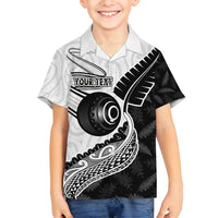 Personalised Aotearoa Lawn Bowls Family Matching Off Shoulder Short Dress and Hawaiian Shirt Maori and Silver Fern Half Style LT03 Son's Shirt White - Polynesian Pride