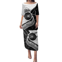 Personalised Aotearoa Lawn Bowls Family Matching Puletasi and Hawaiian Shirt Maori and Silver Fern Half Style LT03 Mom's Dress White - Polynesian Pride