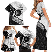 Personalised Aotearoa Lawn Bowls Family Matching Short Sleeve Bodycon Dress and Hawaiian Shirt Maori and Silver Fern Half Style LT03 - Polynesian Pride