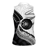 Personalised Aotearoa Lawn Bowls Women Sleeveless Polo Shirt Maori and Silver Fern Half Style LT03 - Polynesian Pride