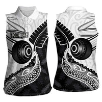 Personalised Aotearoa Lawn Bowls Women Sleeveless Polo Shirt Maori and Silver Fern Half Style LT03 - Polynesian Pride