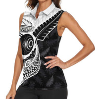 Personalised Aotearoa Lawn Bowls Women Sleeveless Polo Shirt Maori and Silver Fern Half Style LT03 - Polynesian Pride