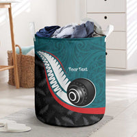 Personalised Aotearoa Lawn Bowls Laundry Basket Maori and Silver Fern Sporty Style Teal Color LT03 Teal - Polynesian Pride
