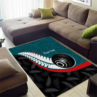 Personalised Aotearoa Lawn Bowls Area Rug Maori and Silver Fern Sporty Style Teal Color LT03 - Polynesian Pride