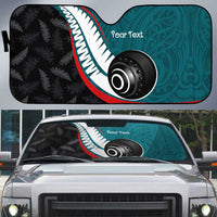 Personalised Aotearoa Lawn Bowls Auto Sun Shade Maori and Silver Fern Sporty Style Teal Color LT03 Teal - Polynesian Pride