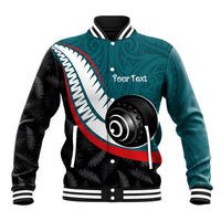 Personalised Aotearoa Lawn Bowls Baseball Jacket Maori and Silver Fern Sporty Style Teal Color LT03 Unisex Teal - Polynesian Pride