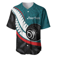 Personalised Aotearoa Lawn Bowls Baseball Jersey Maori and Silver Fern Sporty Style Teal Color LT03 Teal - Polynesian Pride