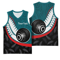 Personalised Aotearoa Lawn Bowls Basketball Jersey Maori and Silver Fern Sporty Style Teal Color LT03 - Polynesian Pride