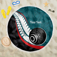 Personalised Aotearoa Lawn Bowls Beach Blanket Maori and Silver Fern Sporty Style Teal Color LT03 One Size 150cm Teal - Polynesian Pride