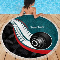 Personalised Aotearoa Lawn Bowls Beach Blanket Maori and Silver Fern Sporty Style Teal Color LT03 - Polynesian Pride