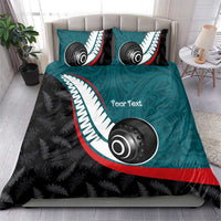 Personalised Aotearoa Lawn Bowls Bedding Set Maori and Silver Fern Sporty Style Teal Color LT03 - Polynesian Pride