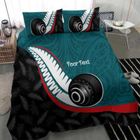 Personalised Aotearoa Lawn Bowls Bedding Set Maori and Silver Fern Sporty Style Teal Color LT03 - Polynesian Pride