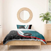 Personalised Aotearoa Lawn Bowls Bedding Set Maori and Silver Fern Sporty Style Teal Color LT03 - Polynesian Pride