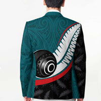 Personalised Aotearoa Lawn Bowls Blazer Maori and Silver Fern Sporty Style Teal Color LT03 - Polynesian Pride