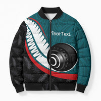 Personalised Aotearoa Lawn Bowls Bomber Puffer Jacket Maori and Silver Fern Sporty Style Teal Color LT03 Unisex Teal - Polynesian Pride