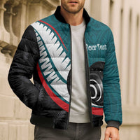 Personalised Aotearoa Lawn Bowls Bomber Puffer Jacket Maori and Silver Fern Sporty Style Teal Color LT03 - Polynesian Pride